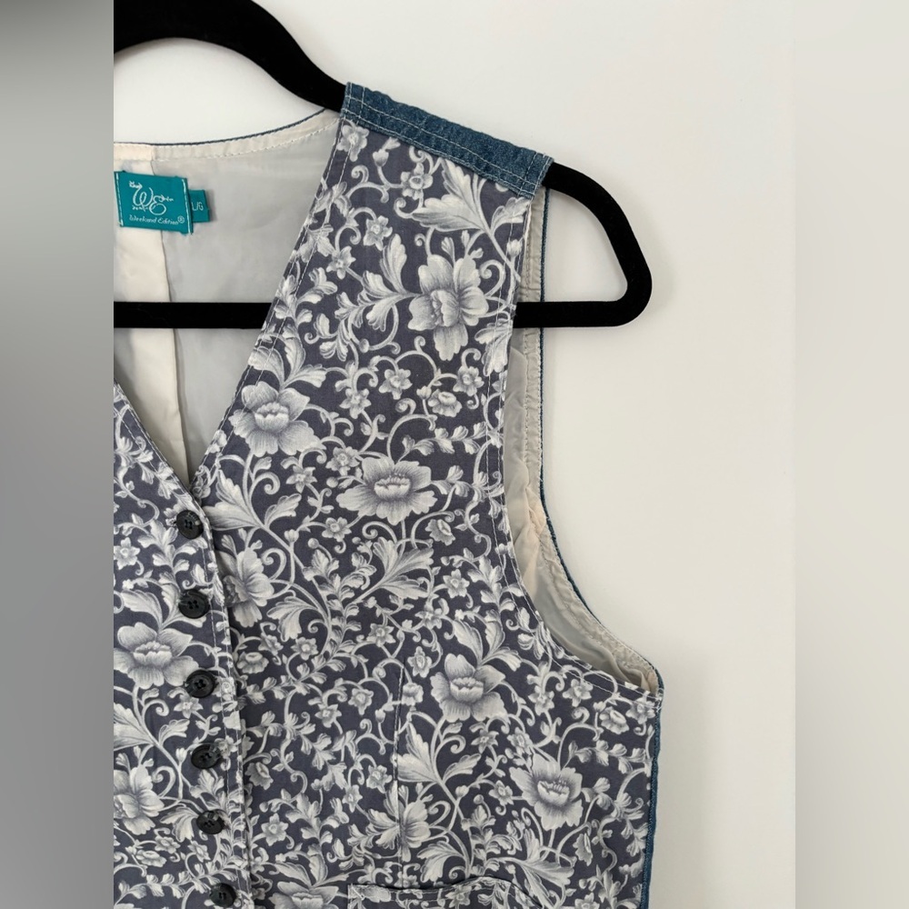 Vintage Floral Denim Vest Prairie Button Front Waistcoat Made in Canada - Picture 3 of 9